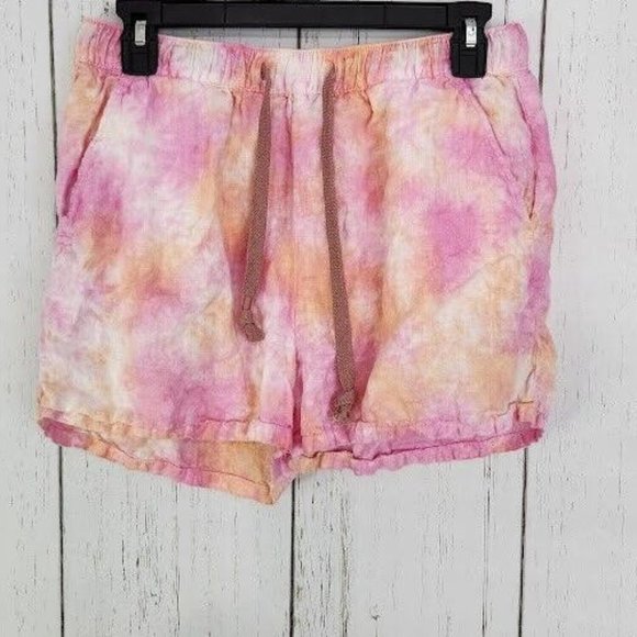 Rachel Zoe Linen Tie Dye Drawstring Shorts Pink‎ Orange Size M - Picture 1 of 7